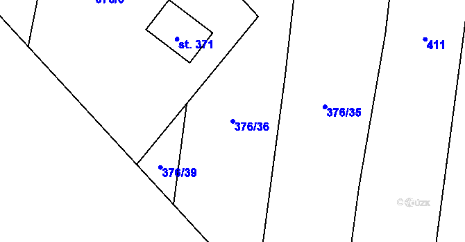 Parcela st. 376/36 v KÚ Hulice, Katastrální mapa