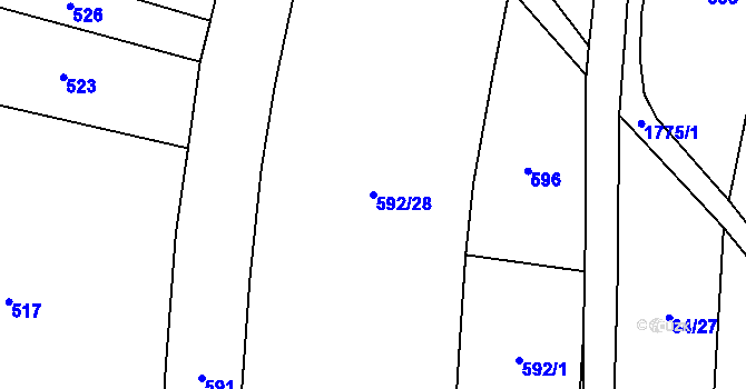 Parcela st. 592/28 v KÚ Hulice, Katastrální mapa