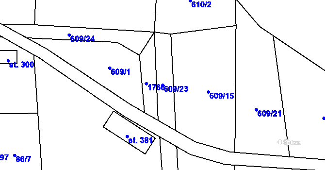 Parcela st. 609/23 v KÚ Hulice, Katastrální mapa