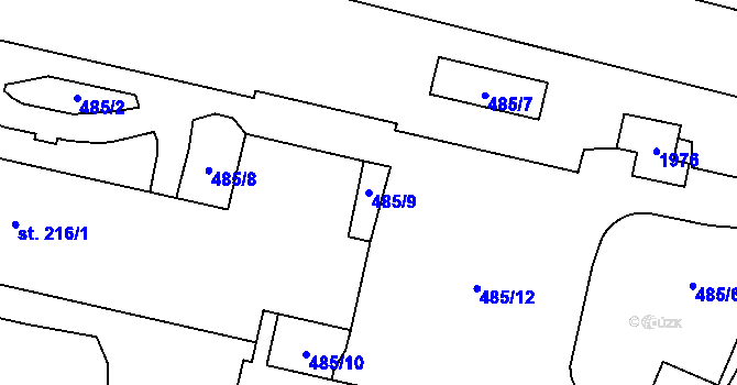 Parcela st. 485/9 v KÚ Hulice, Katastrální mapa