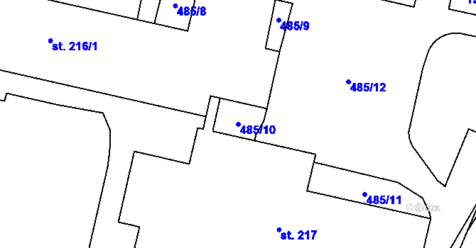 Parcela st. 485/10 v KÚ Hulice, Katastrální mapa