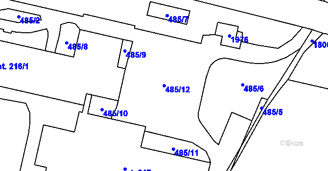 Parcela st. 485/12 v KÚ Hulice, Katastrální mapa