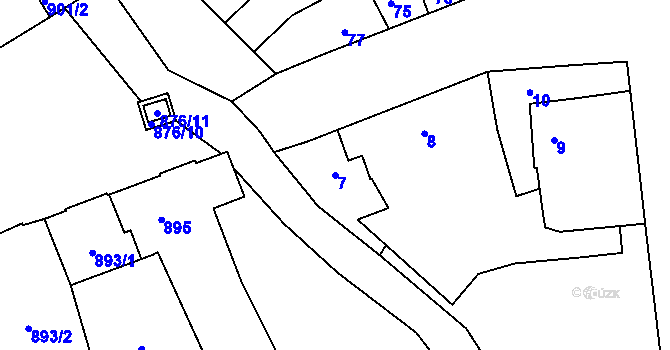 Parcela st. 7 v KÚ Hulín, Katastrální mapa