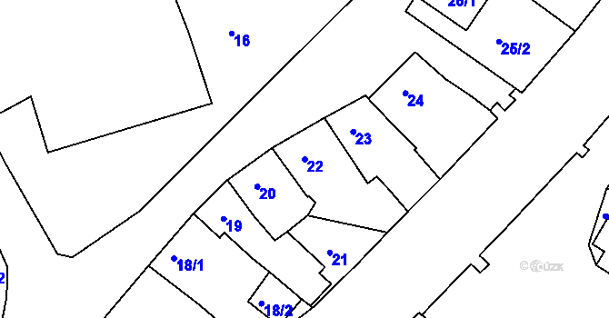 Parcela st. 22 v KÚ Hulín, Katastrální mapa