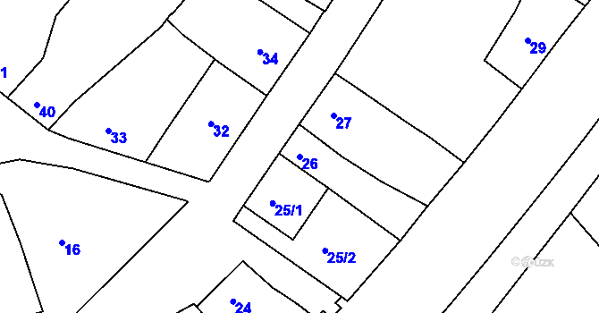 Parcela st. 26 v KÚ Hulín, Katastrální mapa