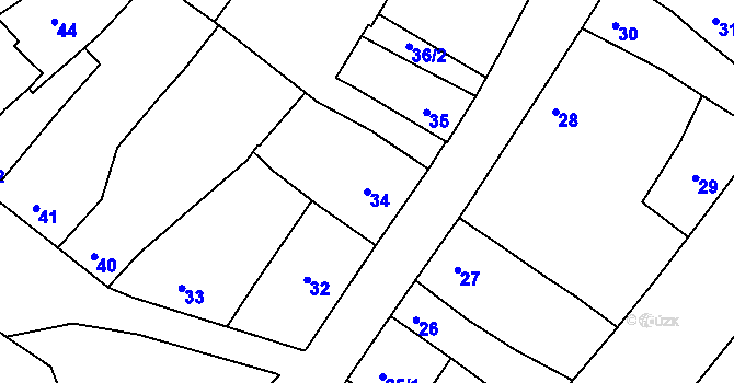 Parcela st. 34 v KÚ Hulín, Katastrální mapa