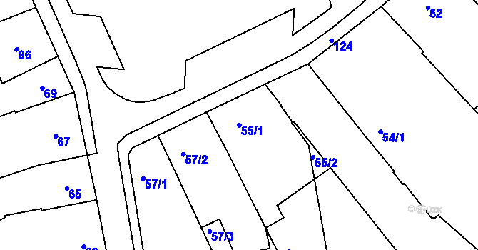 Parcela st. 55/1 v KÚ Hulín, Katastrální mapa