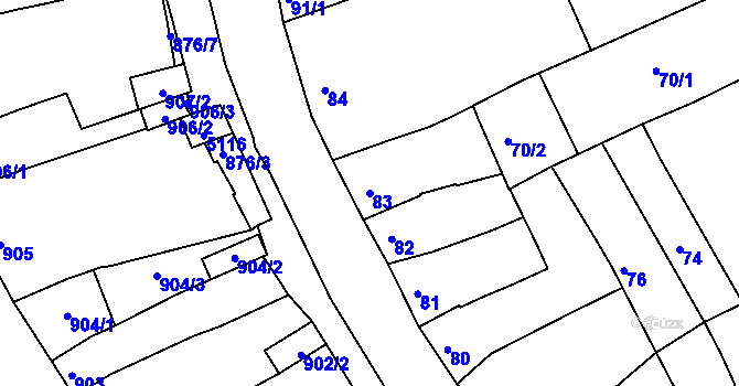 Parcela st. 83 v KÚ Hulín, Katastrální mapa