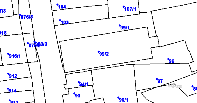 Parcela st. 99/2 v KÚ Hulín, Katastrální mapa