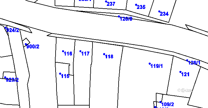Parcela st. 118 v KÚ Hulín, Katastrální mapa