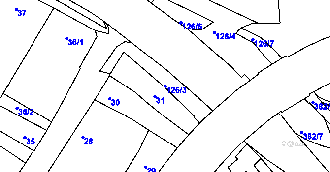 Parcela st. 126/3 v KÚ Hulín, Katastrální mapa