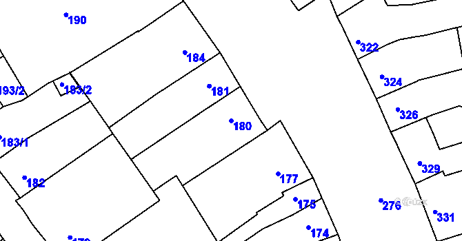Parcela st. 180 v KÚ Hulín, Katastrální mapa