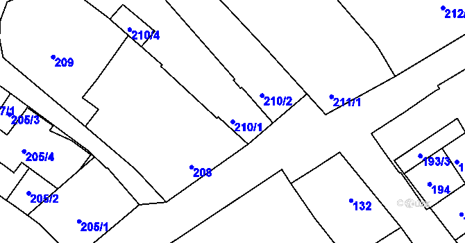 Parcela st. 210/1 v KÚ Hulín, Katastrální mapa