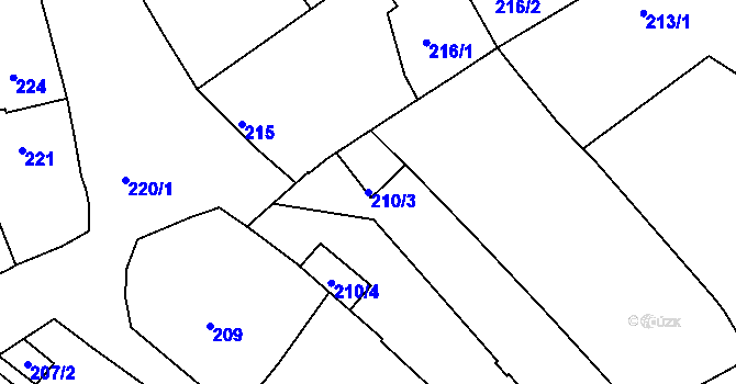 Parcela st. 210/3 v KÚ Hulín, Katastrální mapa