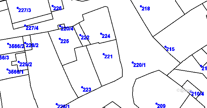 Parcela st. 221 v KÚ Hulín, Katastrální mapa