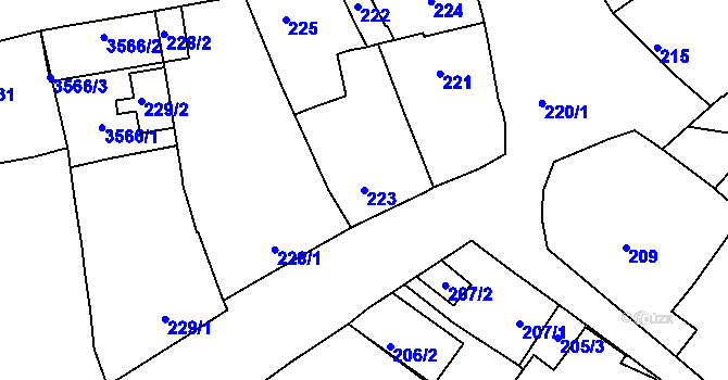 Parcela st. 223 v KÚ Hulín, Katastrální mapa