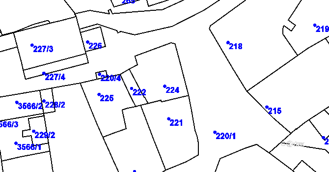 Parcela st. 224 v KÚ Hulín, Katastrální mapa