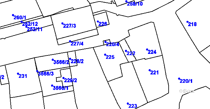 Parcela st. 225 v KÚ Hulín, Katastrální mapa