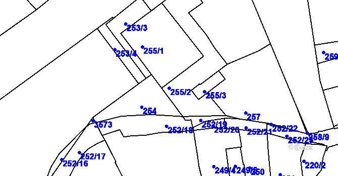 Parcela st. 255/2 v KÚ Hulín, Katastrální mapa