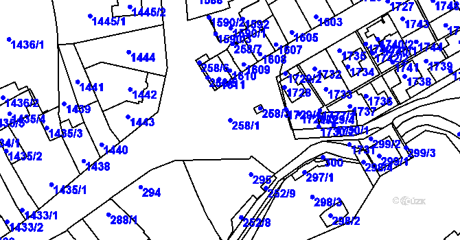 Parcela st. 258/1 v KÚ Hulín, Katastrální mapa