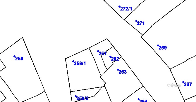 Parcela st. 261 v KÚ Hulín, Katastrální mapa