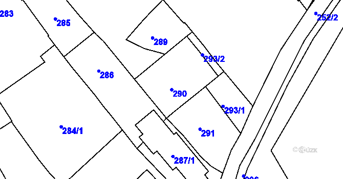 Parcela st. 290 v KÚ Hulín, Katastrální mapa