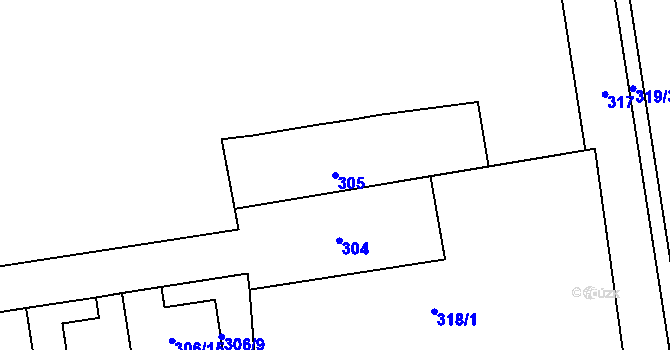 Parcela st. 305 v KÚ Hulín, Katastrální mapa