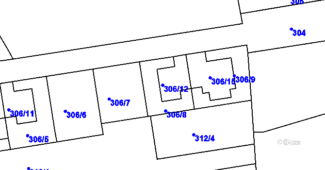 Parcela st. 306/12 v KÚ Hulín, Katastrální mapa