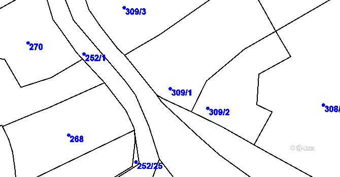 Parcela st. 309/1 v KÚ Hulín, Katastrální mapa