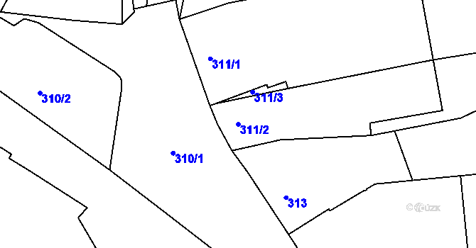 Parcela st. 311/2 v KÚ Hulín, Katastrální mapa