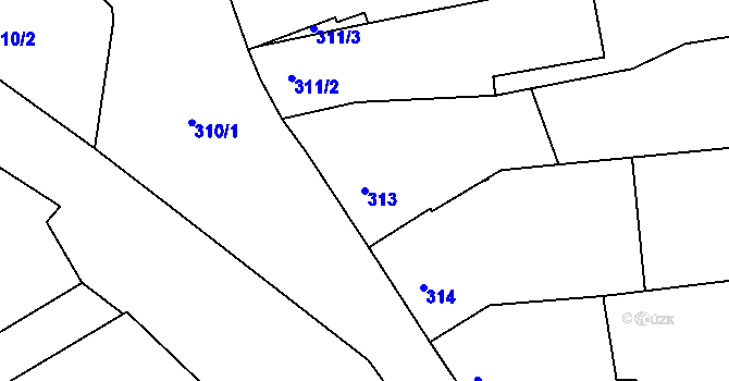 Parcela st. 313 v KÚ Hulín, Katastrální mapa