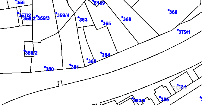 Parcela st. 364 v KÚ Hulín, Katastrální mapa