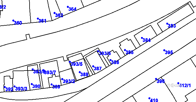 Parcela st. 393/6 v KÚ Hulín, Katastrální mapa
