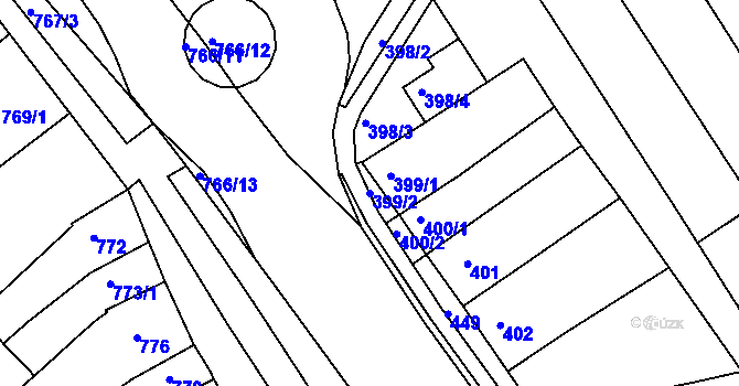 Parcela st. 399/2 v KÚ Hulín, Katastrální mapa