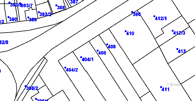 Parcela st. 406 v KÚ Hulín, Katastrální mapa