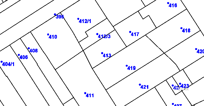 Parcela st. 413 v KÚ Hulín, Katastrální mapa