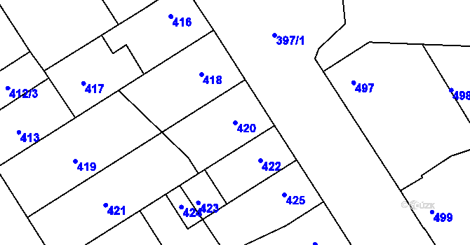 Parcela st. 420 v KÚ Hulín, Katastrální mapa