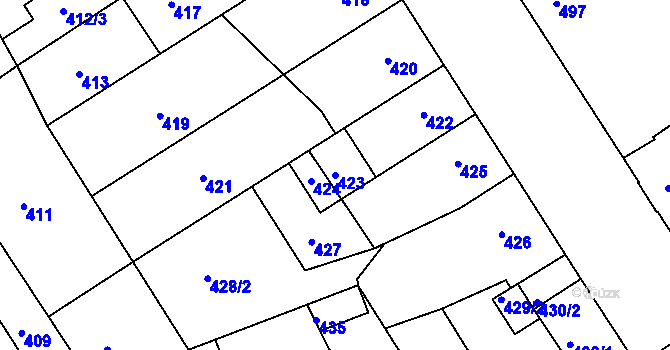 Parcela st. 423 v KÚ Hulín, Katastrální mapa