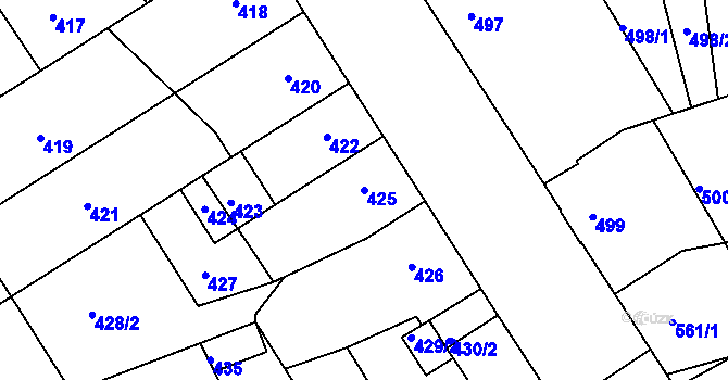 Parcela st. 425 v KÚ Hulín, Katastrální mapa