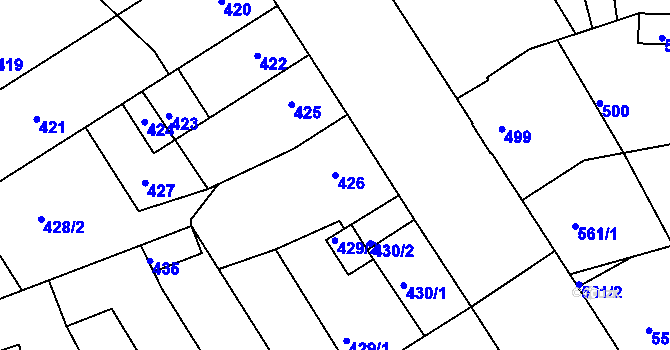 Parcela st. 426 v KÚ Hulín, Katastrální mapa