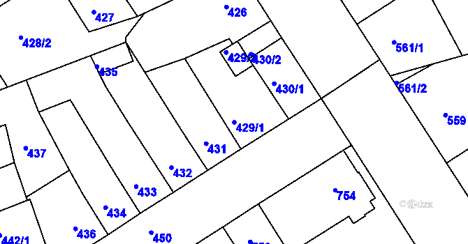 Parcela st. 429/1 v KÚ Hulín, Katastrální mapa