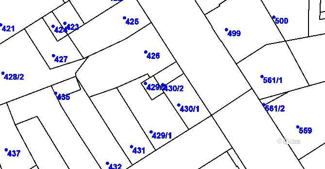 Parcela st. 430/2 v KÚ Hulín, Katastrální mapa