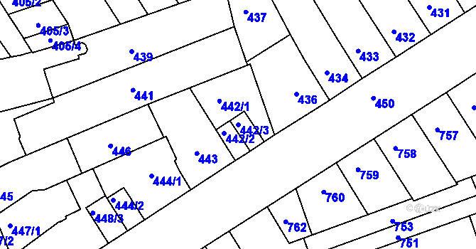 Parcela st. 442/3 v KÚ Hulín, Katastrální mapa