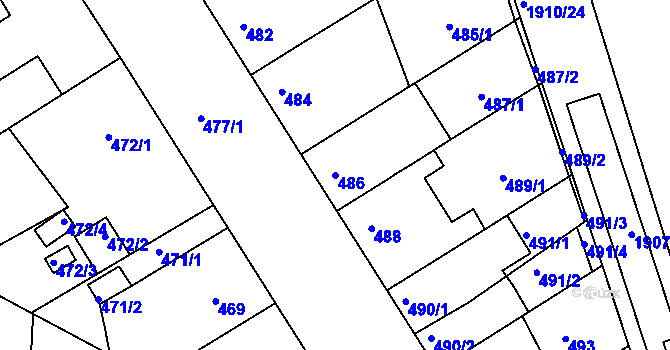 Parcela st. 486 v KÚ Hulín, Katastrální mapa