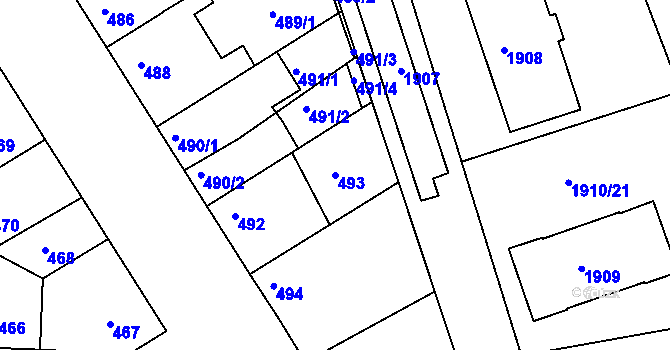 Parcela st. 493 v KÚ Hulín, Katastrální mapa