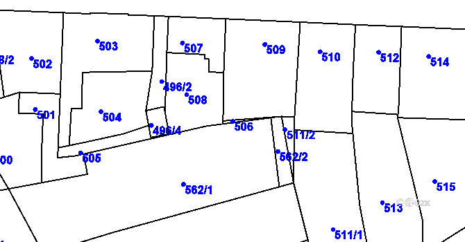 Parcela st. 506 v KÚ Hulín, Katastrální mapa