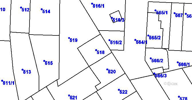 Parcela st. 518 v KÚ Hulín, Katastrální mapa