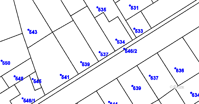 Parcela st. 537 v KÚ Hulín, Katastrální mapa