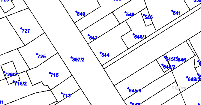 Parcela st. 544 v KÚ Hulín, Katastrální mapa