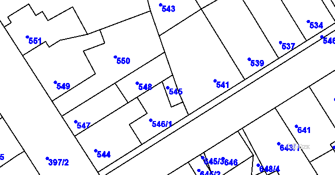 Parcela st. 545 v KÚ Hulín, Katastrální mapa